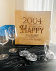 Personalised Carafe & Pair Crystal Wine Glasses Set, Marble Coasters in Custom Etched Wooden Box, Groomsman, Wedding Birthday Corporate Gift