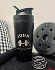 Personalised 25oz Black Metal Protein Shaker & Embroidery Gym Towel Set, Custom Name Logo Fitness, Travel, Sport, Birthday, Corporate Gift