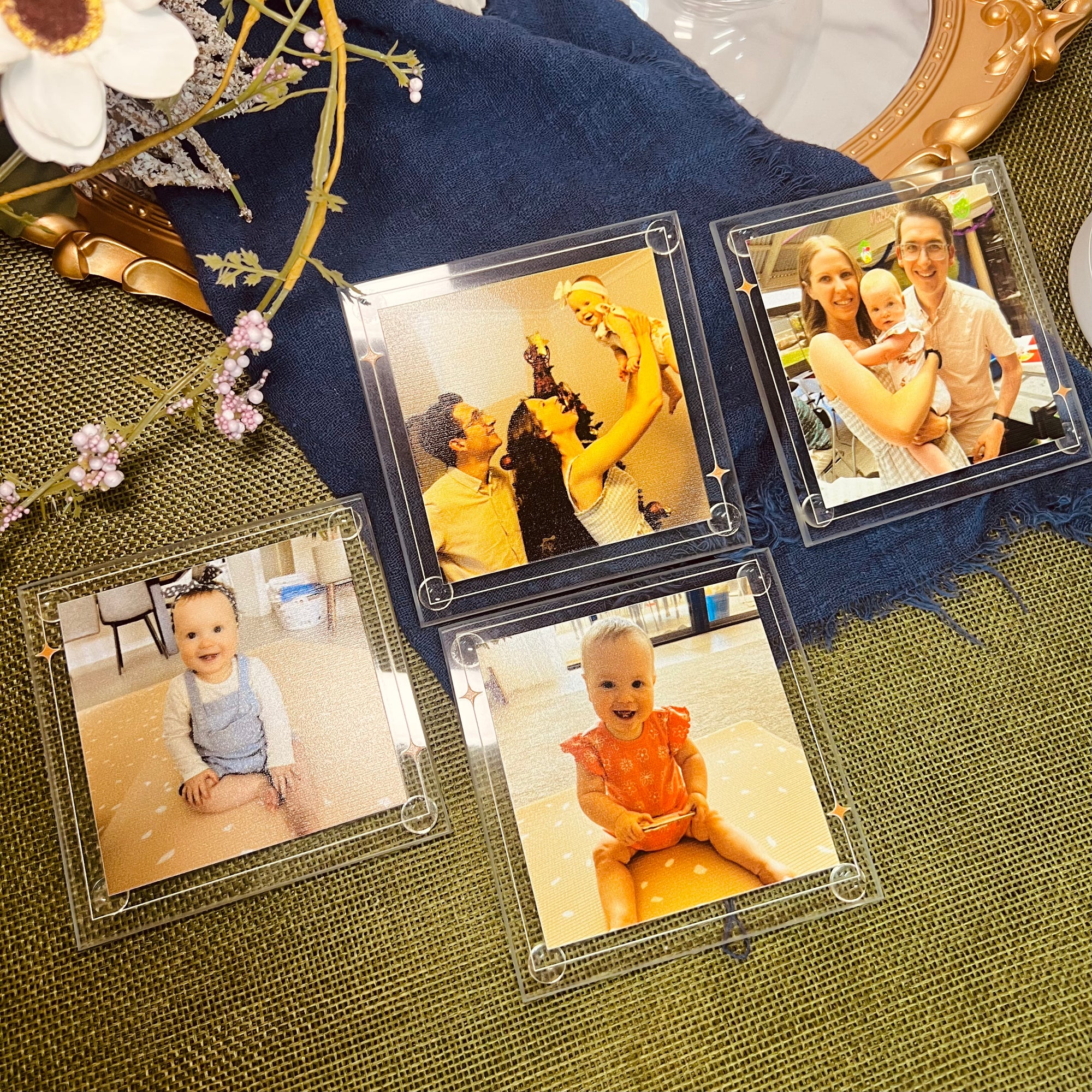 Custom Photo Glass Square Coaster, Personalised UV Print Name Drink Mat, Wedding Favours, Anniversary, Housewarming Birthday/ Corporate Gift