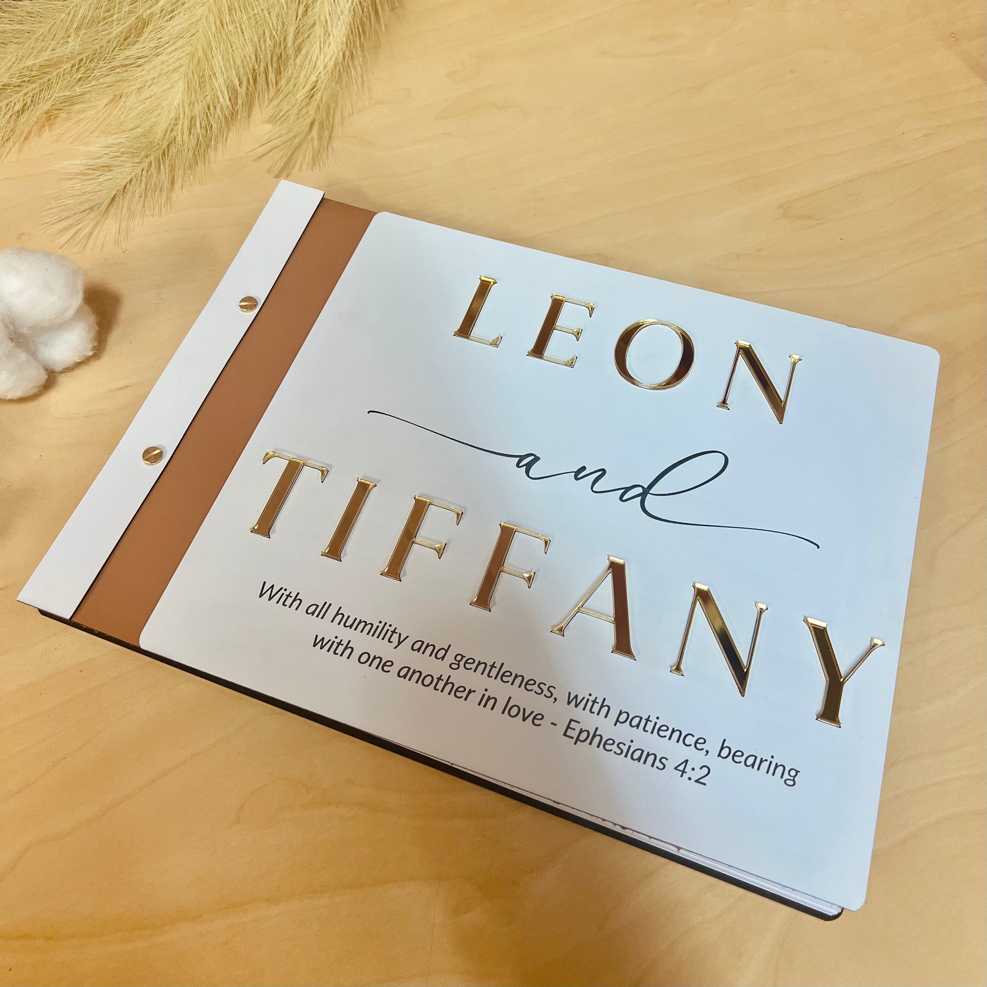 Custom Made Engraving & 3D Raised Acrylic, Vegan Leather Wedding Guest Book, Personalised Traditional Logo Guestbook Keepsake, Party Decor