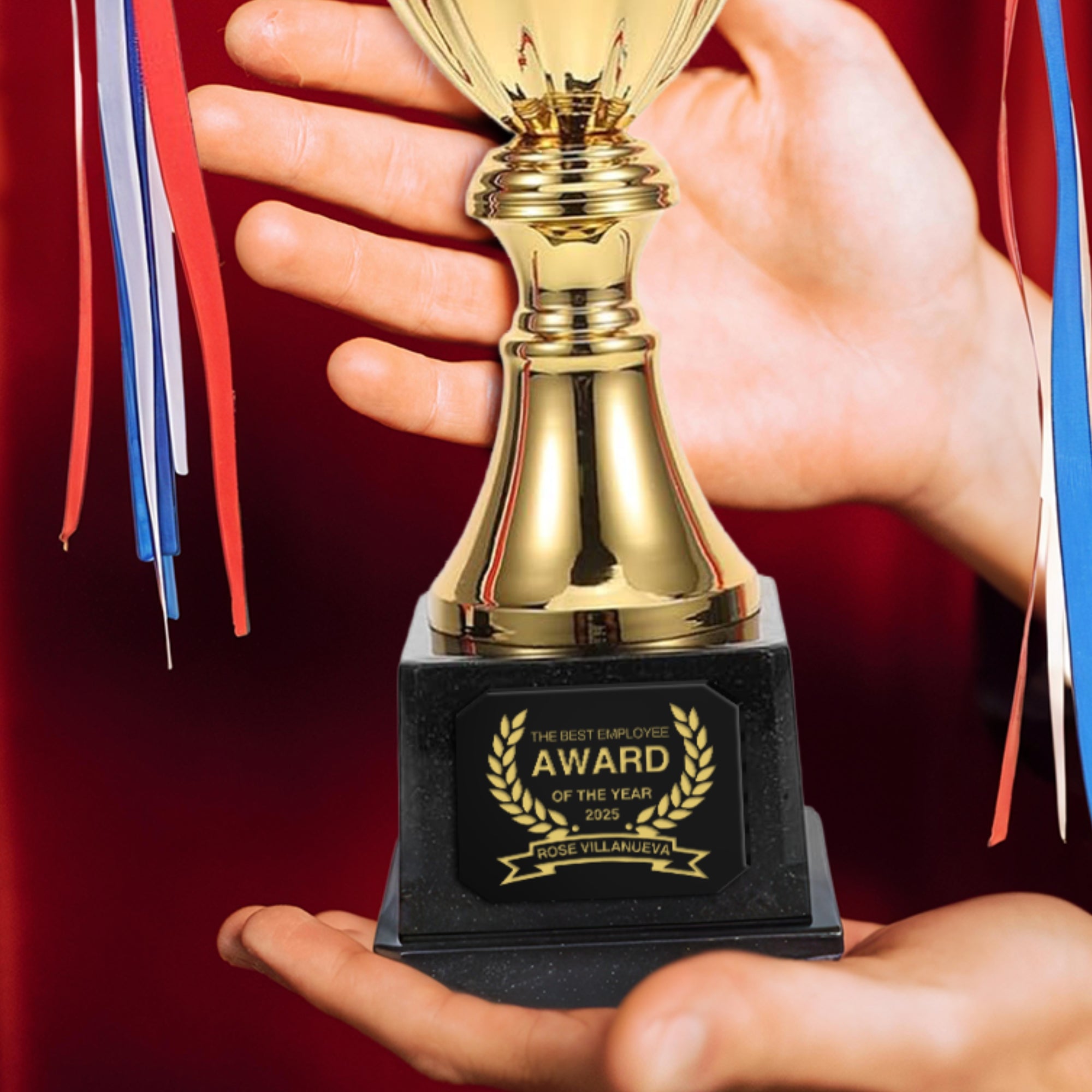 Metal Golden Trophy Cup & Custom Engraved Plaque, Personalised Award Winner, Sport, Staff, Teacher, Employee, Dad Celebration Gift Keepsake