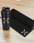 Personalised 25oz Black Metal Protein Shaker & Embroidery Gym Towel Set, Custom Name Logo Fitness, Travel, Sport, Birthday, Corporate Gift