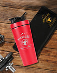 Personalised 25oz Red Metal Protein Shaker & Embroidery Black Gym Towel Set, Custom Name Logo Fitness Travel Sport, Birthday, Corporate Gift