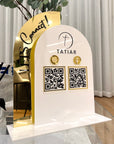 Personalised 3D Raised Acrylic Arch QR Code Social Connect Business Sign & Card Holder, Custom Spa, Beauty, Cafe, Reception Display Signage