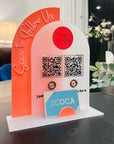 Personalised 3D Raised Acrylic Arch Scan QR Code Social Business Sign & Card Holder, Custom Spa Beauty, Cafe, Reception Logo Display Signage