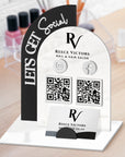Personalised 3D Raised Acrylic Arch QR Code Social Business Sign & Card Holder, Custom Spa, Beauty, Cafe, Retail, Reception Display Signage