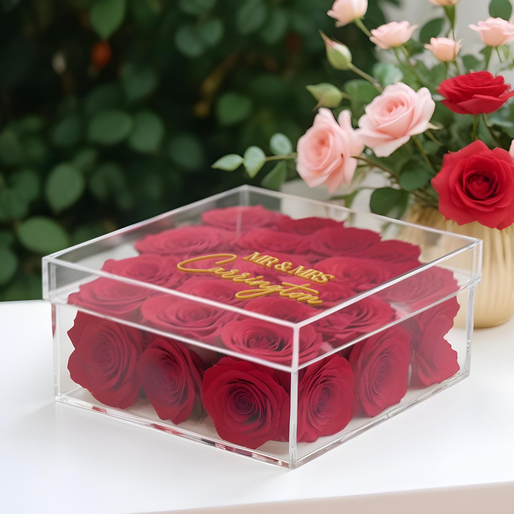 Personalised 3D Raised Acrylic Name Clear Wedding Box | Custom Transparent Blue Bridesmaid Memory & Anniversary Keepsake Gift