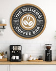 Personalised 3D Raised Wooden Coffee Bar Badge Sign, Custom Round Home Corner Wall Plaque, Family Kitchen Cafés Signage, Housewarming Gift