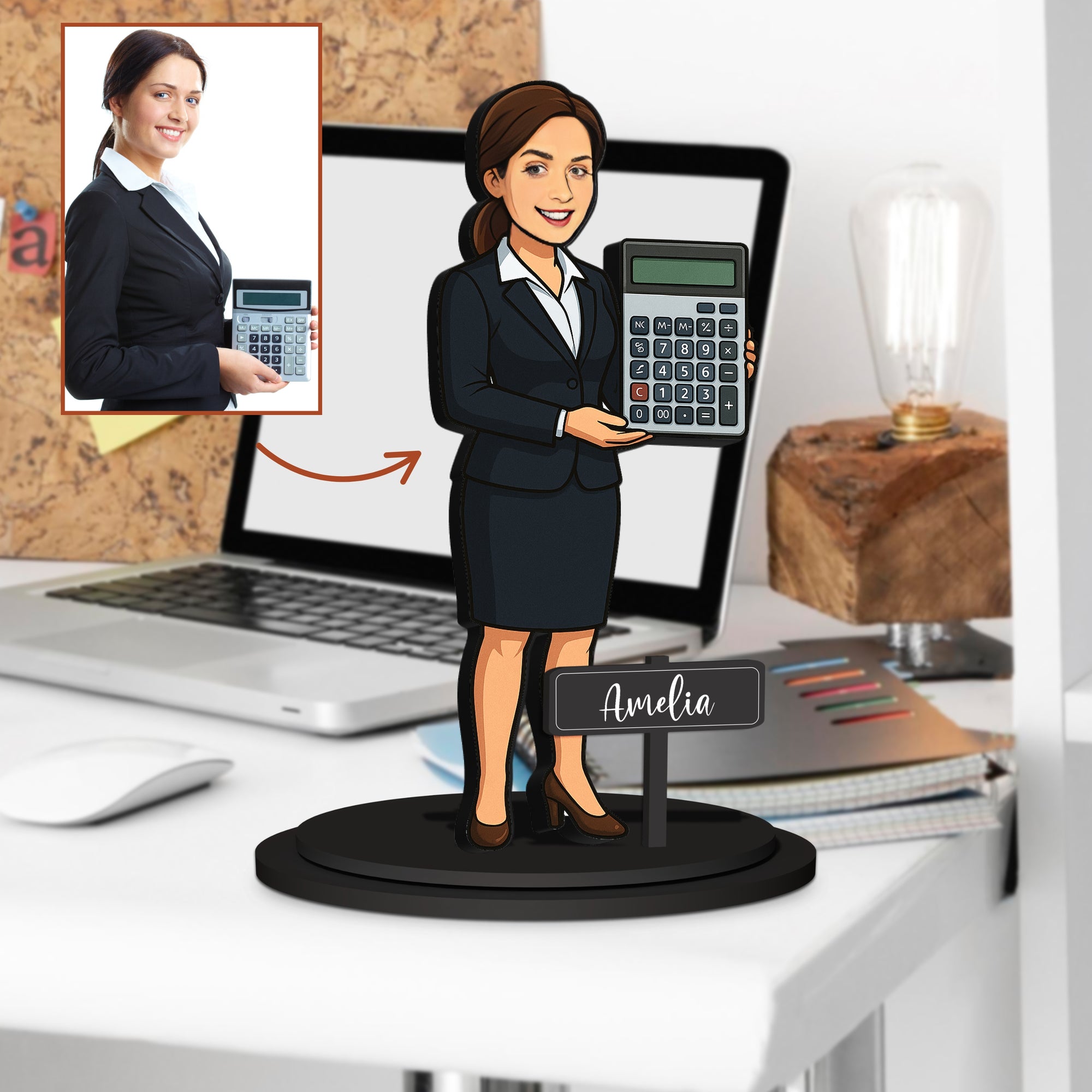 Personalised 3D Wooden Cartoon Profession Figurine Display, Custom Print Photo Portrait Hobby Caricature Home Decor, New Job, Christmas Gift