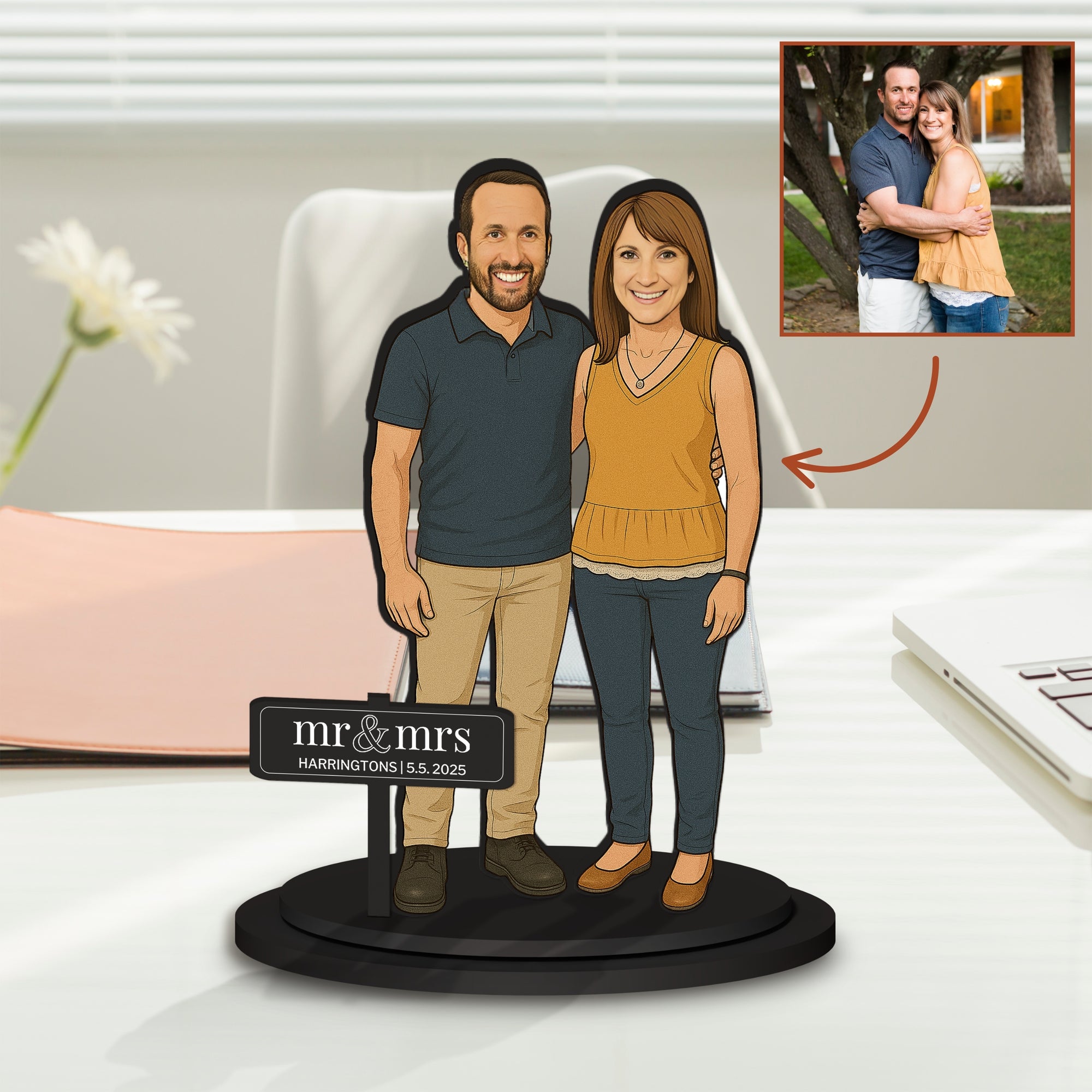 Personalised 3D Wooden Cartoon Couple Figurine Display, Custom Print Photo Portrait Caricature Home Decor, Birthday, Anniversary, Xmas Gift