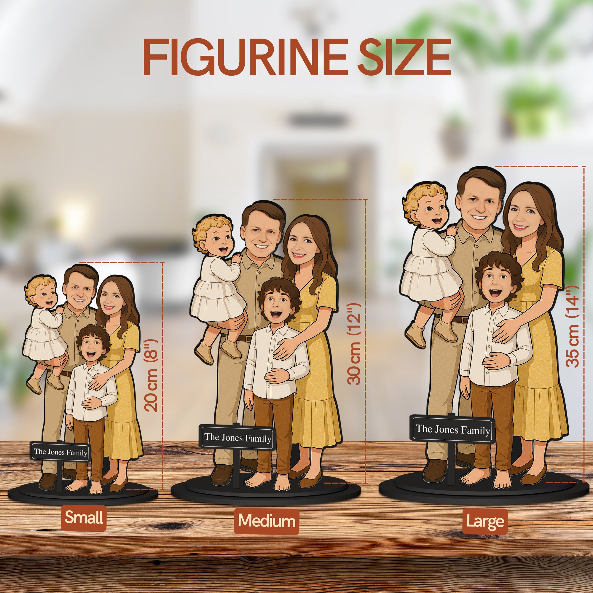 Personalised 3D Wooden Cartoon Family Figurine Display, Custom Print Photo Portrait Caricature Home Decor, Birthday, Anniversary, Xmas Gift