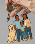 Personalised 3D Wooden Cartoon Family Figurine Keyring, Custom Print Photo Portrait Caricature Car Charm Birthday Mom Dad Keepsake Xmas Gift