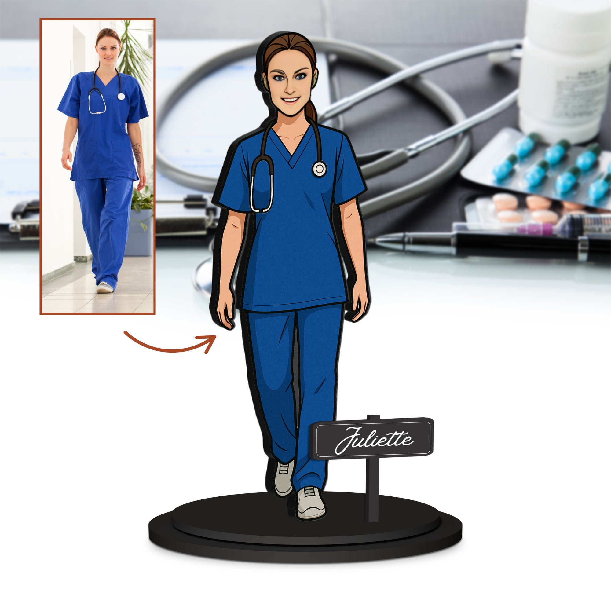 Personalised 3D Wooden Cartoon Profession Figurine Display, Custom Print Photo Portrait Hobby Caricature Home Decor, New Job, Christmas Gift