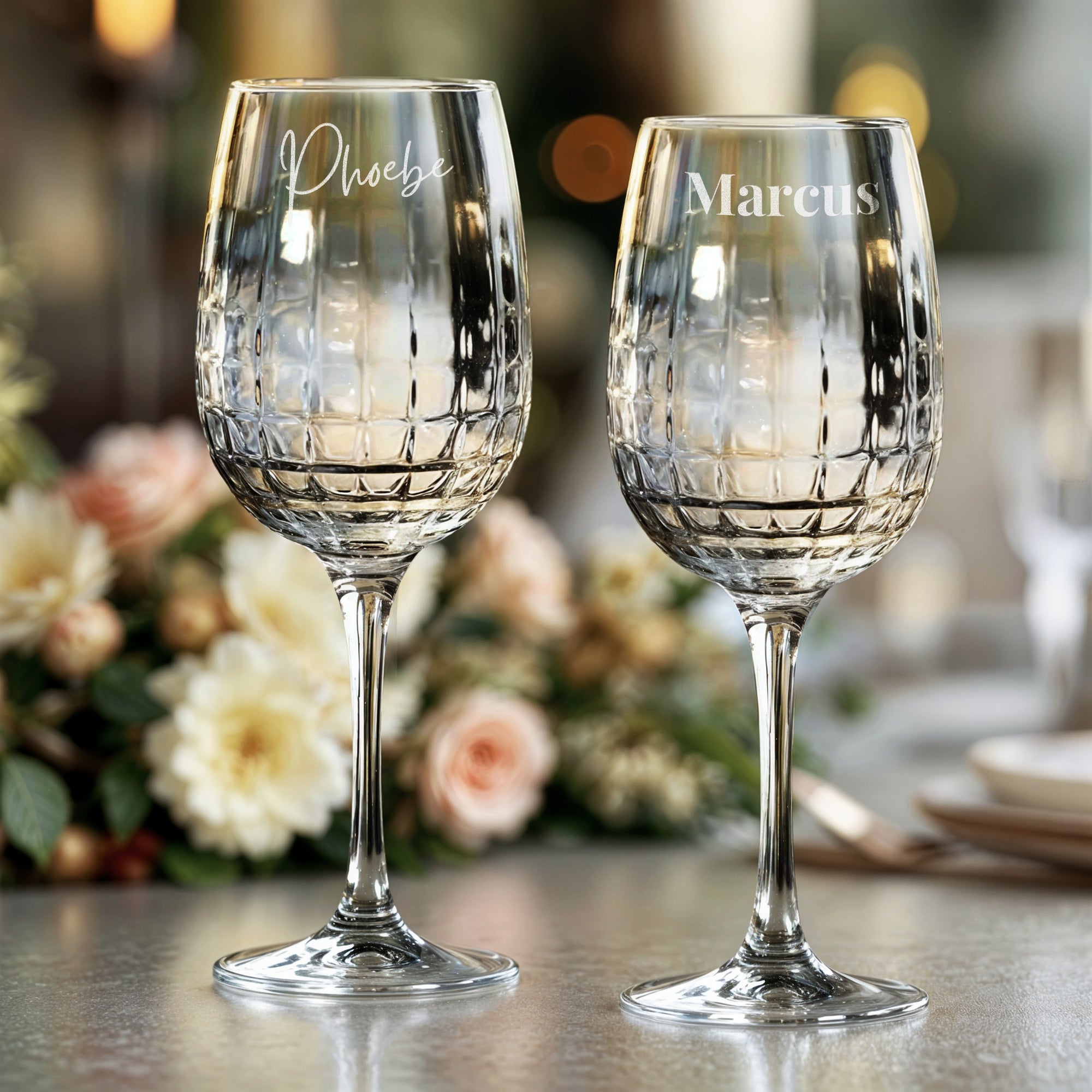 Personalised 470ml Diamond Wine Glass, Custom Engraved Monogram Logo Beverage Glassware, Barware Housewarming Corporate Gift, Wedding Favour