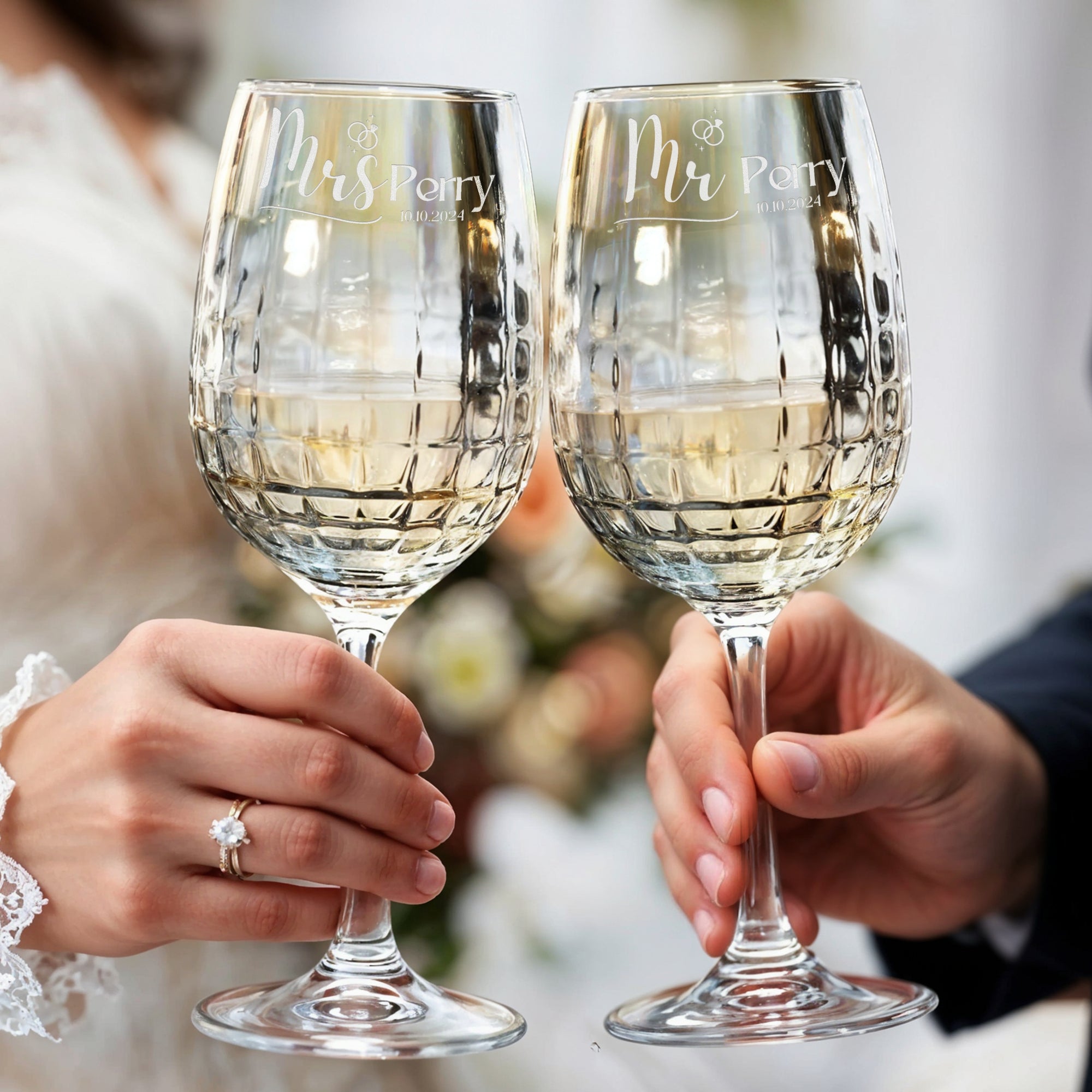 Personalised 470ml Diamond Wine Glass, Custom Engraved Monogram Logo Beverage Glassware, Barware Housewarming Corporate Gift, Wedding Favour