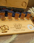 Personalised 5 Crystal Shot Glasses & Custom Engraved Tequila Wooden Flight Board Set, Dad, Bridesmaid Groomsman Wedding Xmas Corporate Gift