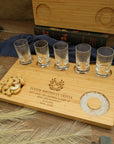 Personalised 5 Crystal Shot Glasses & Custom Engraved Tequila Wooden Flight Board Set, Dad, Bridesmaid Groomsman Wedding Xmas Corporate Gift