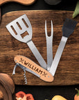 Personalised 5 in 1 Foldable BBQ Tool, Custom Engraved Logo Barbecue Spatula & Multi Grill Tools, Dad, Housewarming Groomsman Corporate Gift