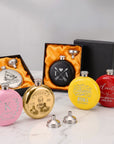 Personalised 5oz Round Hip Flask & Funnel Gift Set for Women, Custom Engraved Wedding Bridesmaid, Lady Birthday, Logo Corporate Keepsake Box