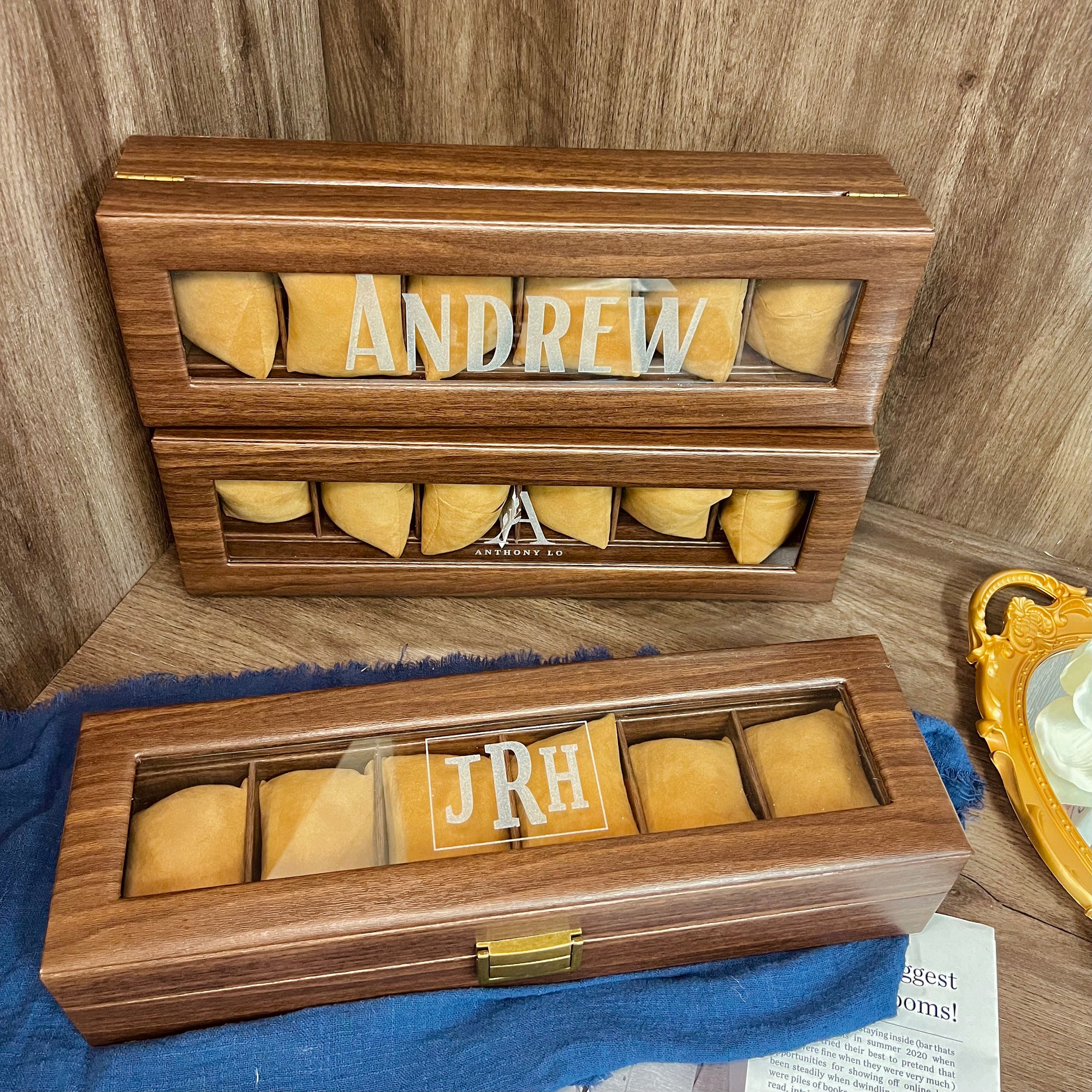 Personalised 3, 6, 10, 12 Slots Watch Display Wooden Case Box, Custom Engraved Men Accessories Storage, Groomsman Dad Mom Birthday Xmas Gift