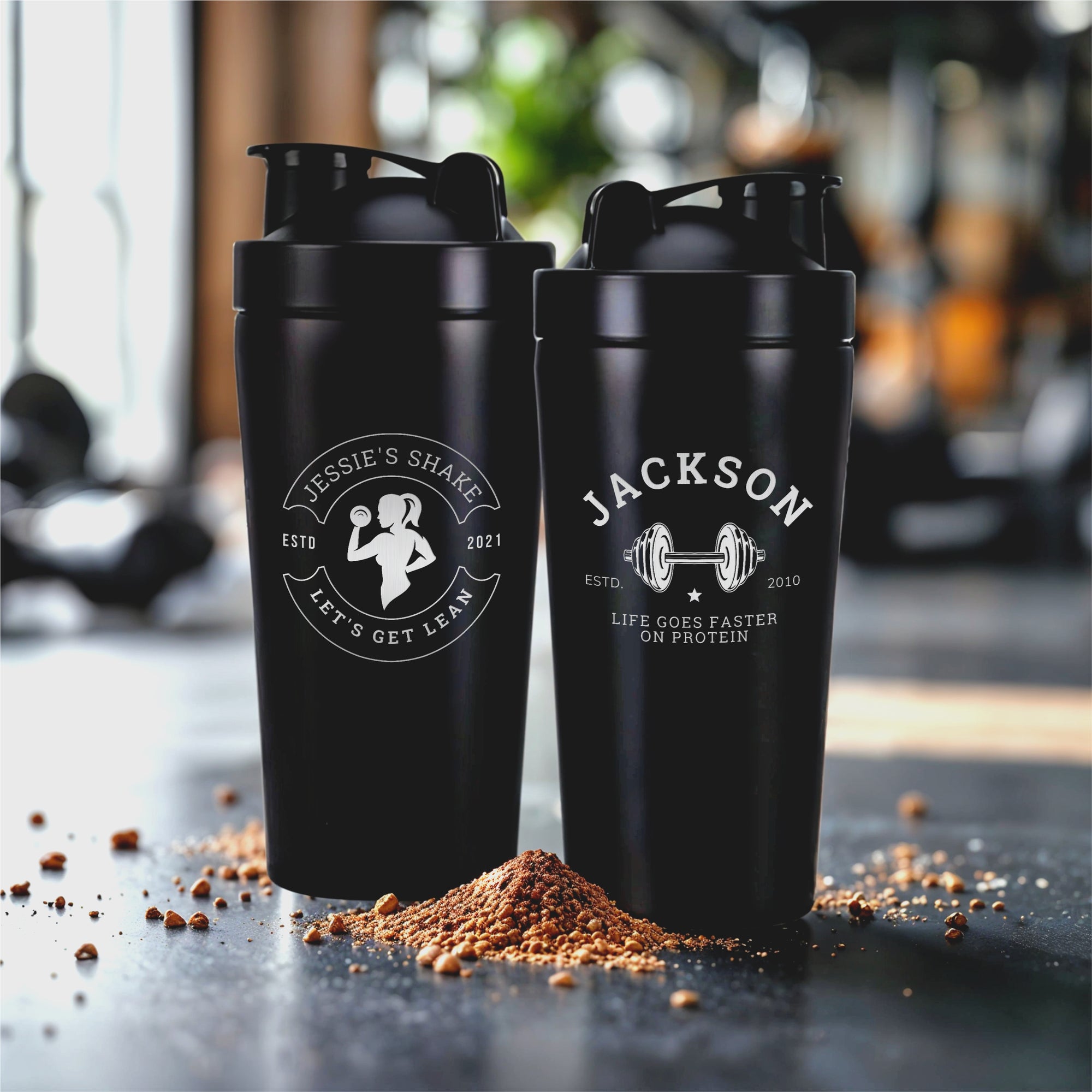 Personalised 750ml Insulated Protein Stainless Steel Shaker, Custom Engraved Gym Lover Matte Black 25oz Protein Blender, Water Bottle, Work Out Gift Mum, Dad