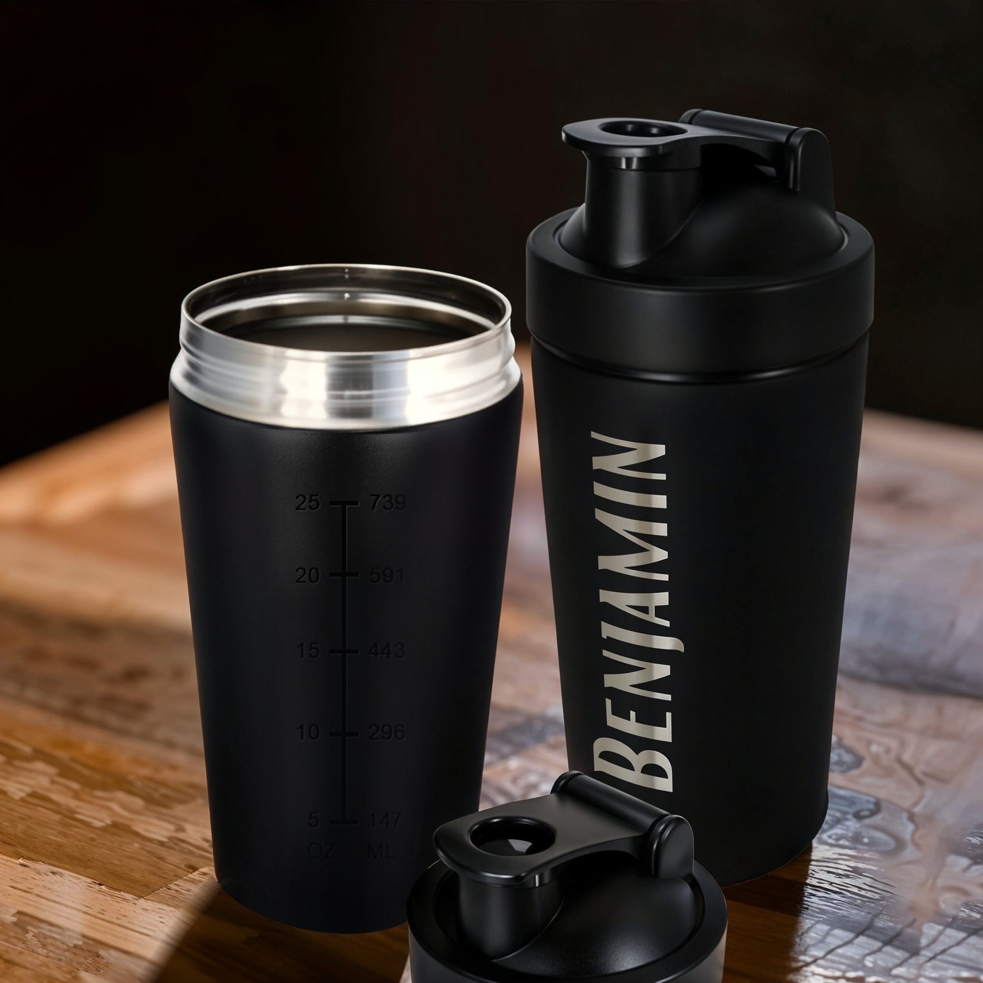 Personalised 750ml Insulated Protein Stainless Steel Shaker, Custom Engraved Gym Lover Matte Black 25oz Protein Blender, Water Bottle, Work Out Gift Mum, Dad