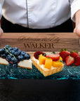 Personalised Acacia Wood Ocean Resin Wave Cheese Tray, Custom Logo Engraved Serving Board, Charcuterie Platter, Corporate Housewarming Gift