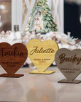 Personalised Mirror Acrylic/ Wooden Wedding Heart Name Place Setting, Custom Engraved Table Place Card Party Favour Thank you Gift Tag Decor