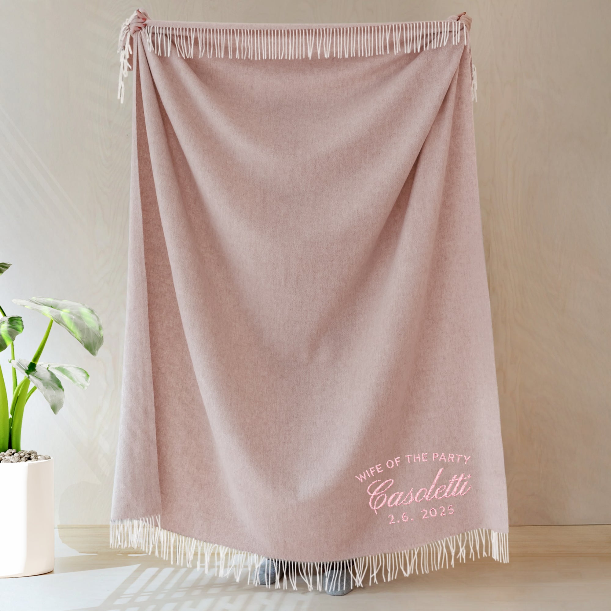 Personalised Fringe Throw, Custom Embroidered Name Logo Eco Blanket, Mum, Birthday, Xmas, Housewarming, Wedding, Anniversary, Corporate Gift