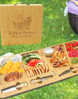 Personalised Bamboo Carry Cheese Board & Knife Set, Engraved Collapsible Travel Serve Tray, Folding Portable Picnic Charcuterie Platter Gift