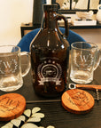 Personalised Beer Growler Gift Set & 2 Tankard Mugs, Acacia Coasters, Bottle Opener in Custom Engraved Logo Wooden Box, Groomsman, Dad Gift