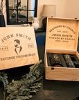 Personalised Beer Growler Gift Set & 2 Tankard Mugs, Acacia Coasters, Bottle Opener in Custom Engraved Logo Wooden Box, Groomsman, Dad Gift