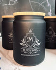 Personalised Black Glass Jar & Wooden Lid, Custom Etched Logo Jar, Coffee, Tea Storage, Cookie Lollies Canister, Housewarming, Mom Xmas Gift
