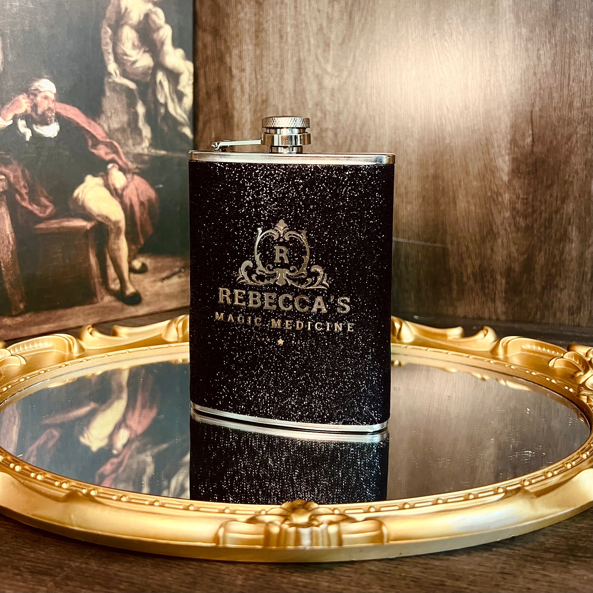 Personalised Glitter Stainless Steel 8oz Liquor Hip Flask & Funnel, Custom Engraved Bridesmaid Proposal, Wedding Favour, Logo Corporate Gift