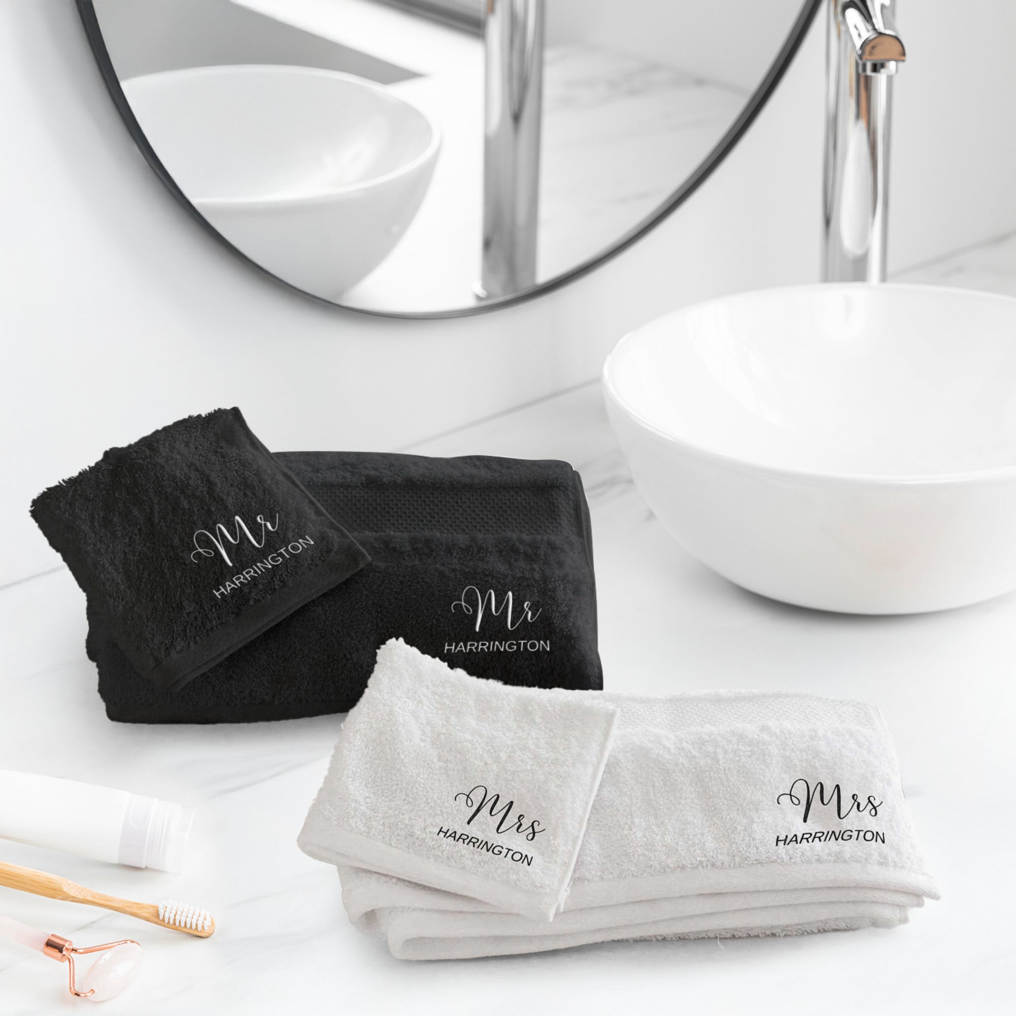 Personalised Embroidery Face Washer & Bath Towel Set, Custom Embroidered Name Logo Sport Club/ Hair Spa Towels, Housewarming, Corporate Gift