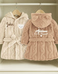 Personalised Cable Knit Kid Bathrobe, Custom Name Embroidered Baby Dressing Gown, Bear Ear Hooded Baby Robe, Christening Birthday, Xmas Gift