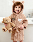 Personalised Cable Knit Kid Bathrobe, Custom Name Embroidered Baby Dressing Gown, Bear Ear Hooded Baby Robe, Christening Birthday, Xmas Gift