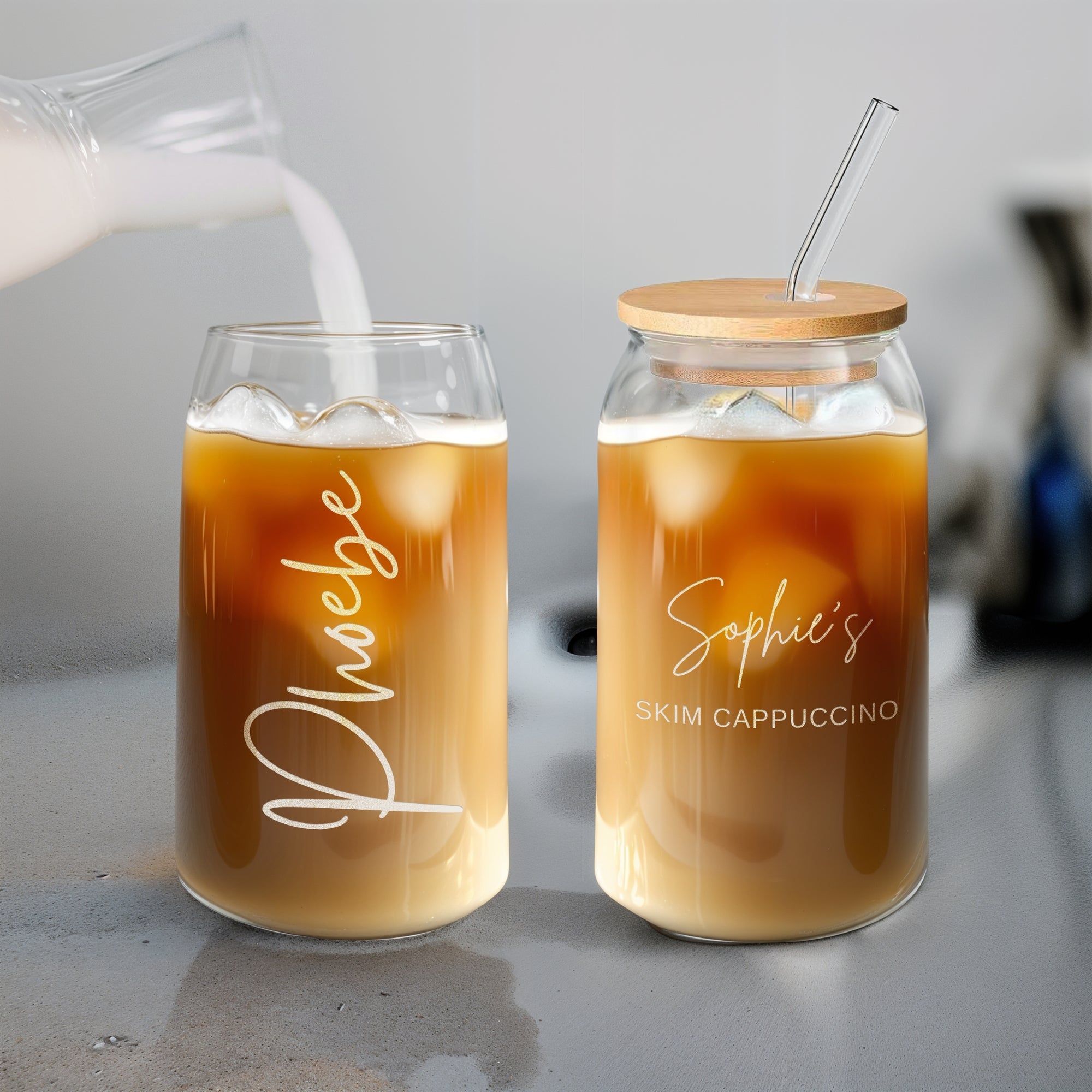 Personalised Can Glass & Lid, Straw Set, Custom Engraved Logo Coffee Tumbler, Etched Travel Tea Cup, Wedding Favours, Bridesmaid, Mom Gift