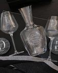Personalised Carafe & Pair Crystal Wine Glasses Set, Marble Coasters, Custom Etched Glass Barware, Groomsman, Wedding Birthday Corporate Gift