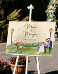 Personalised Cartoon Couple Wedding Welcome Corflute Sign, Custom Print Illustrated Entrance Poster Reception Event Engagement Party Signage
