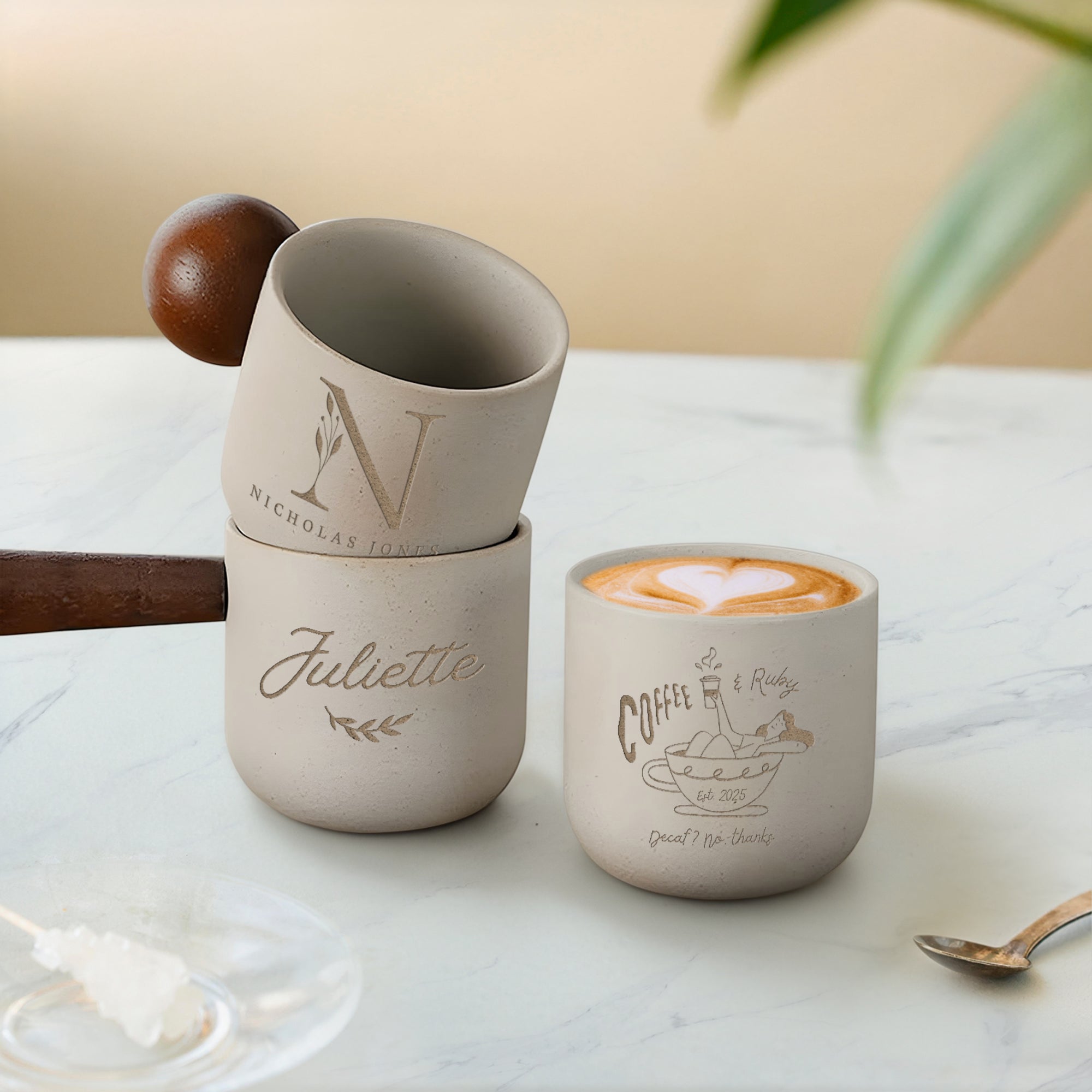 Personalised Ceramic Espresso Cup, Custom Engraved Macchiatos Mug, Tea, Coffee Tumbler, Wedding Favour Mum Dad Birthday, Xmas Corporate Gift