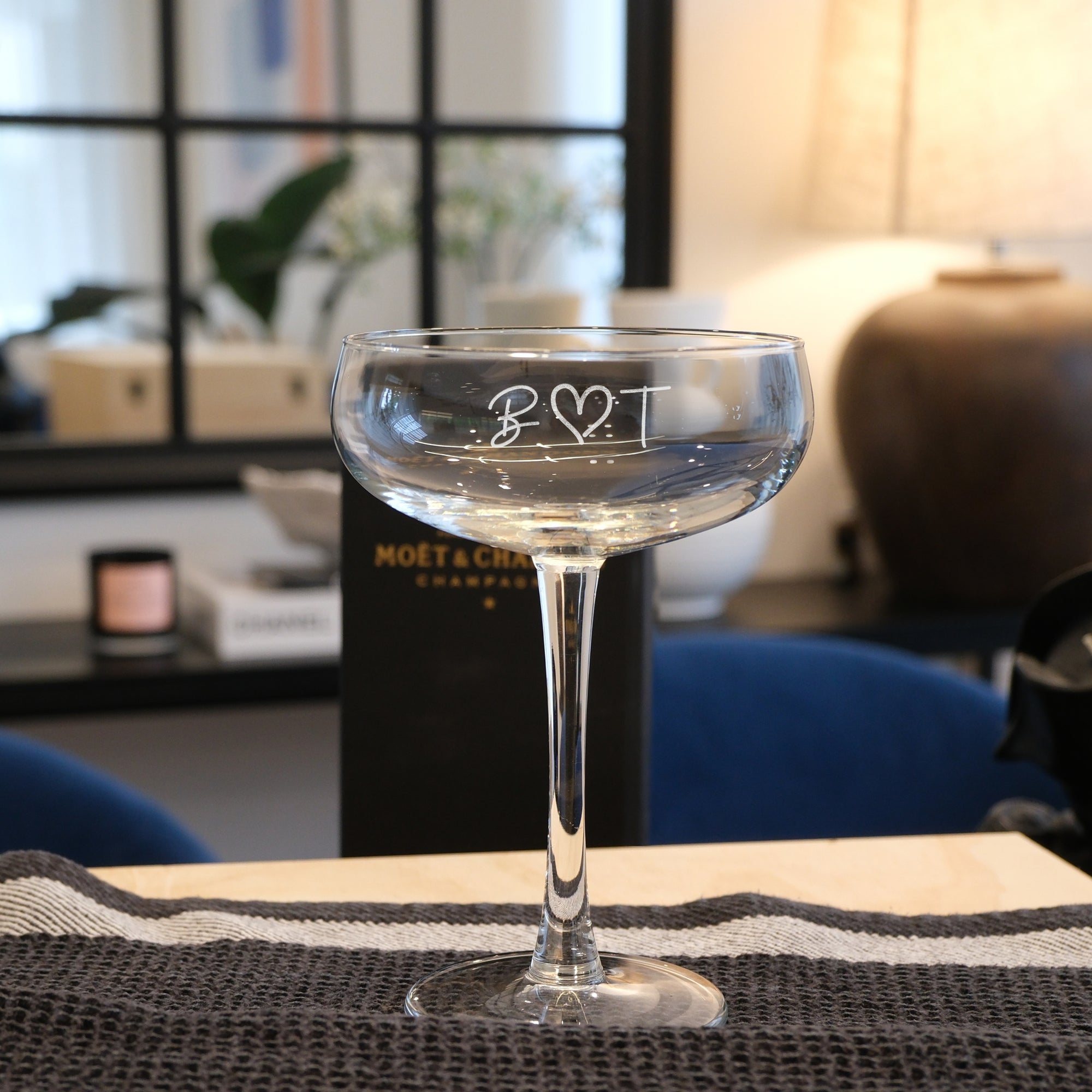 Personalised Champagne Coupe Glass, Initial Monogram Engraved Cocktail Wine Glass, Housewarming Wedding Bridesmaid Groomsmen, Corporate Gift