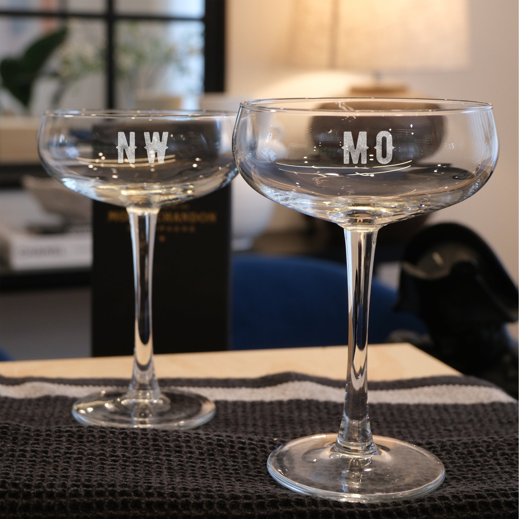 Personalised Champagne Coupe Glasses, Custom Engraved Bar Glassware, Groomsman Wedding, Birthday Corporate Gift