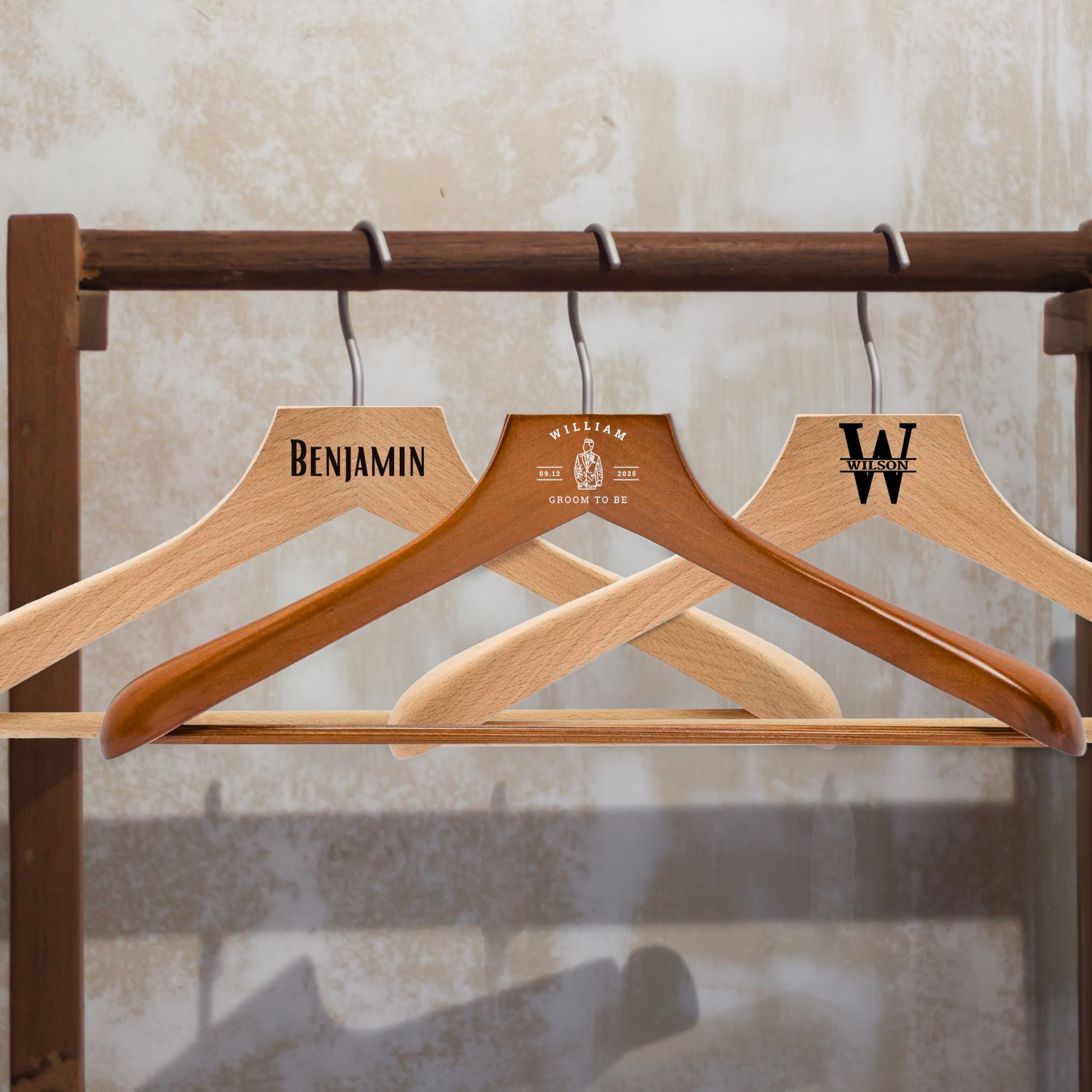 Personalised Deluxe Commercial Grade Square Walnut/ Beech Wood Custom Logo Fashion Retail Heavy Hanger, Wedding, Birthday, Housewarming Gift