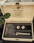 Personalised Deluxe Diamond Italian Crystal Whiskey Glass, 2 Chilling Balls, Tongs, Pouch & Engraved Wooden Box, Groomsman Barware Gift Set