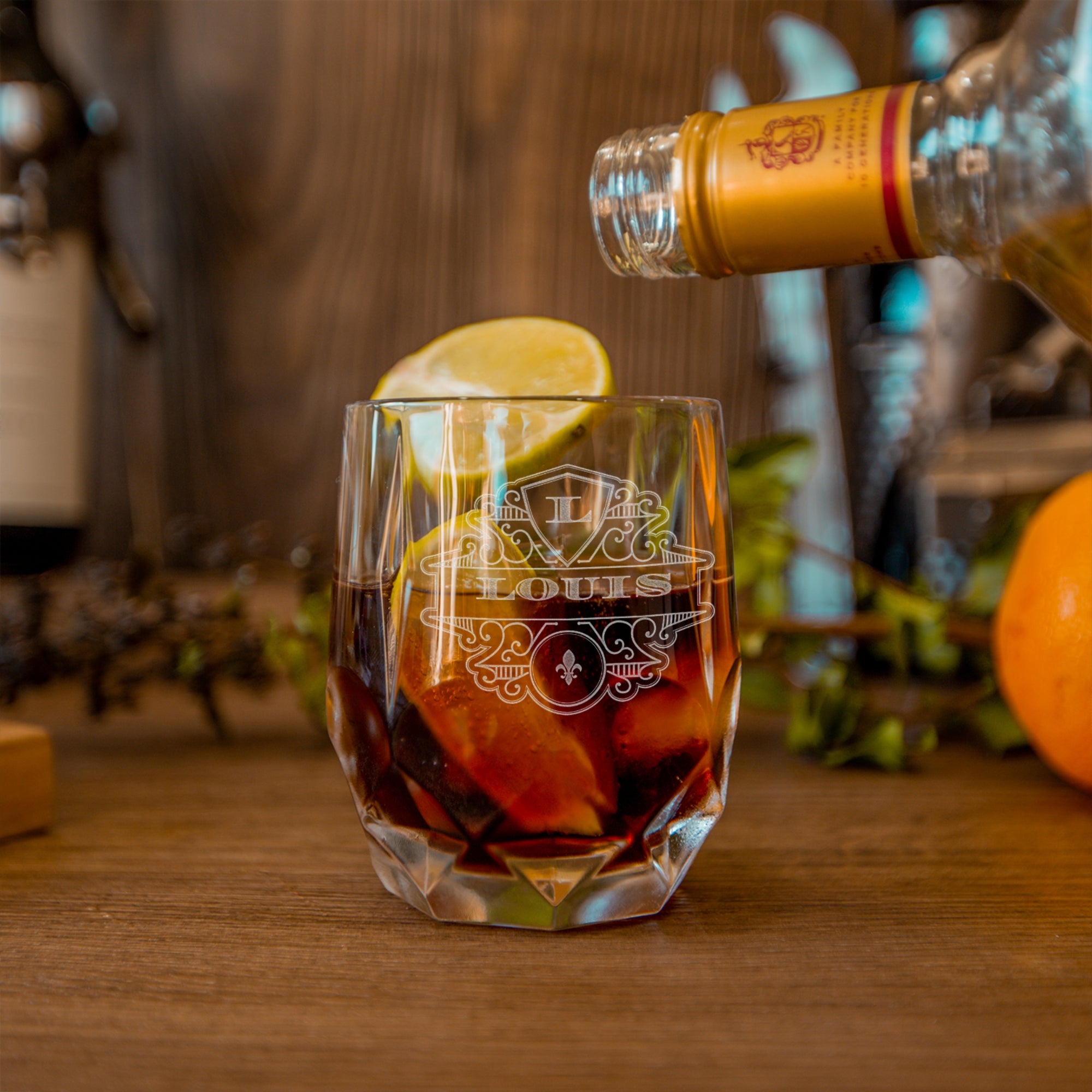 Personalised Deluxe Faceted Italian Crystal Whiskey Glass, 2 Chilling Balls, Tongs, Pouch & Engraved Wooden Box, Groomsman Barware Gift Set