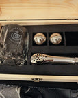 Personalised Deluxe Faceted Italian Crystal Whiskey Glass, 2 Chilling Balls, Tongs, Pouch & Engraved Wooden Box, Groomsman Barware Gift Set