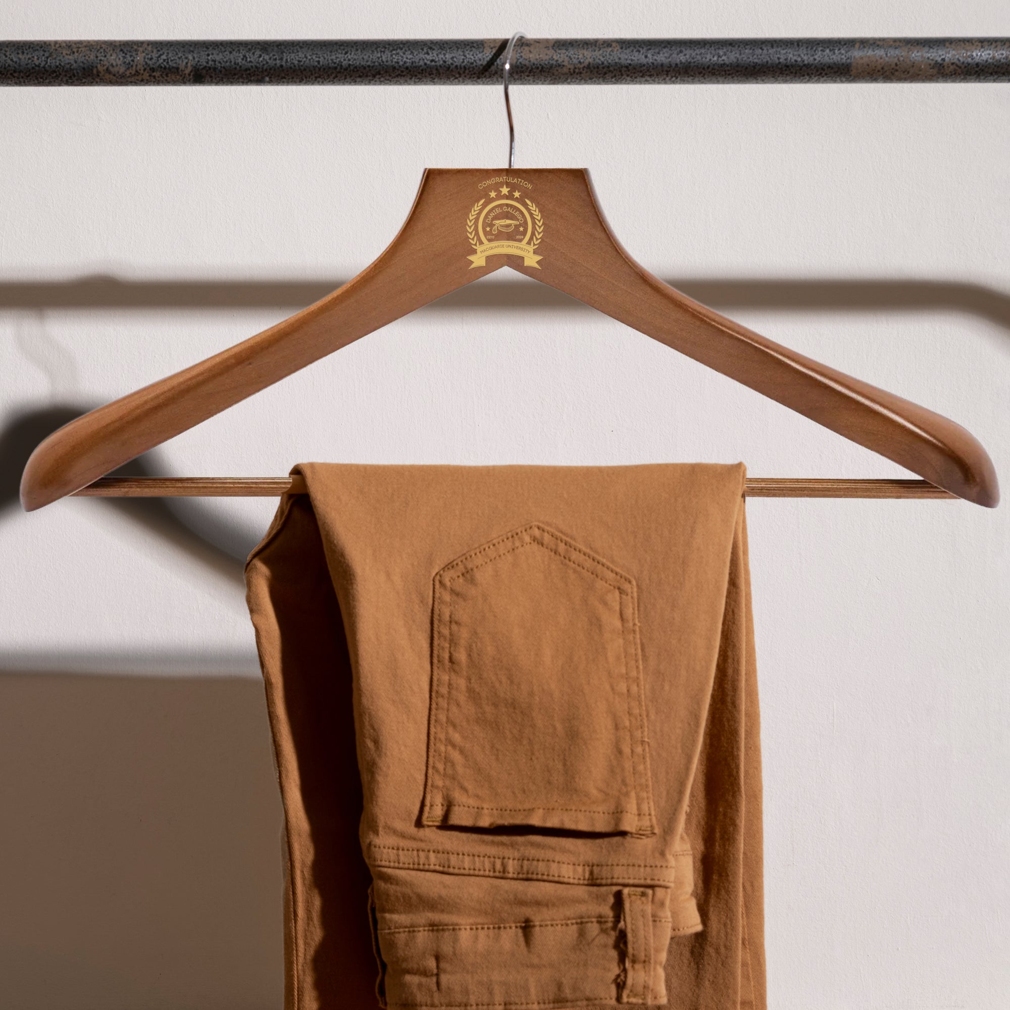 Personalised Deluxe Square Walnut/ Beech Wooden Hanger, Custom Logo Fashion Retail Hangers, Wedding Groomsman, Bridesmaid, Housewarming Gift