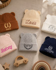 Personalised Embroidery Baby Knitted Bear Ears Beanie, Custom Name Newborn Toddler Winter Hat, Kid, Infant Birthday Shower, Christening Gift