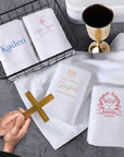 Personalised Embroidered Christening Baptism White Bath Towel, Custom Name Logo Newborn Baby Shower Gift, Godchild, Church Children Keepsake